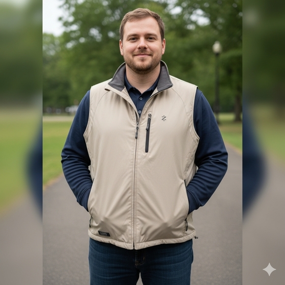 IZOD Performance Reversible Vest Mens Size XL Tan/Beige Full Zip Sleeveless - Picture 1 of 16